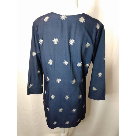 Denim blue tunic top with embroidered flowers - Picture 3 of 4